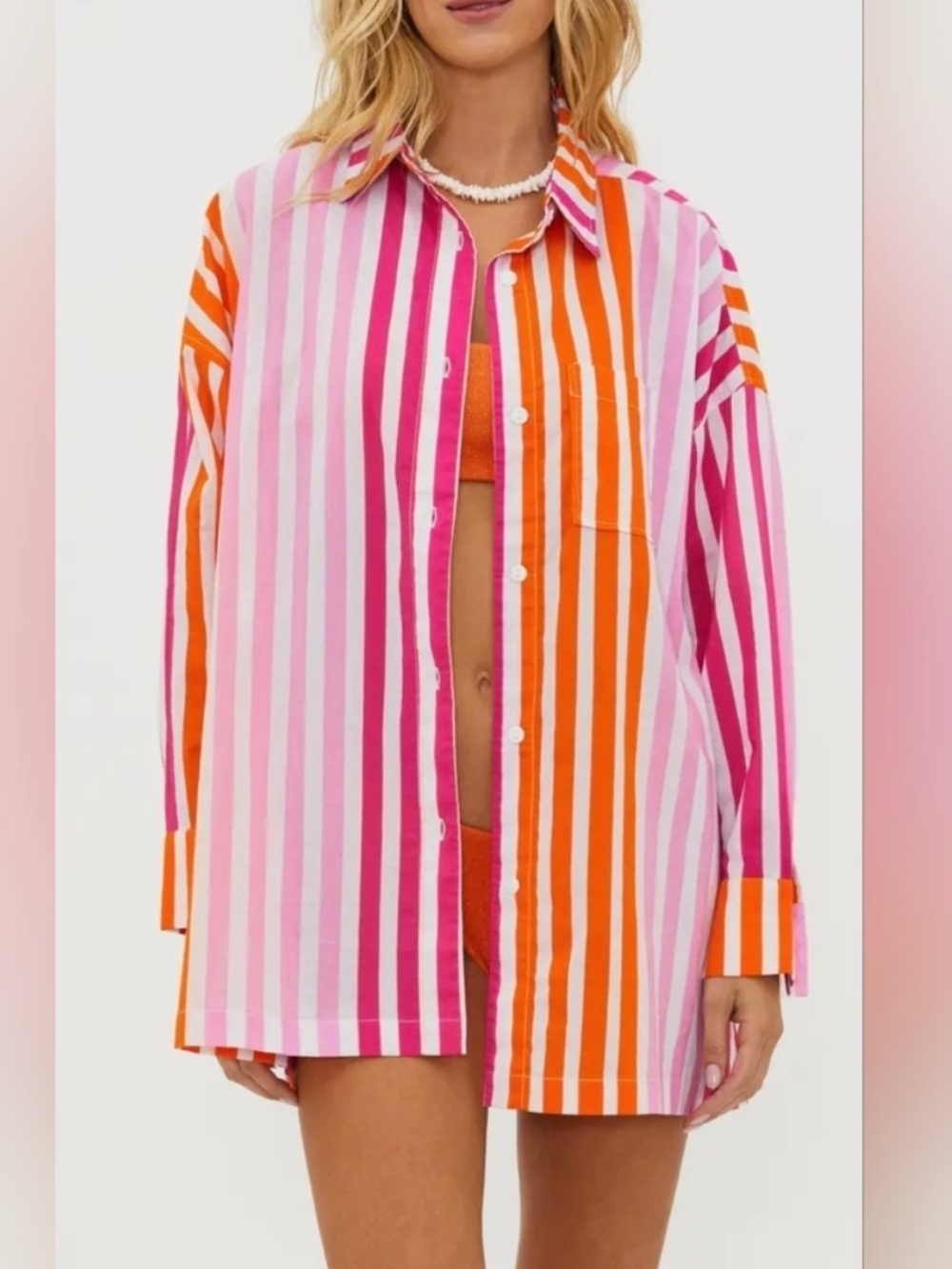 Beach Riot Striped Oversized Button Down Shirt Swim Coverup Size L